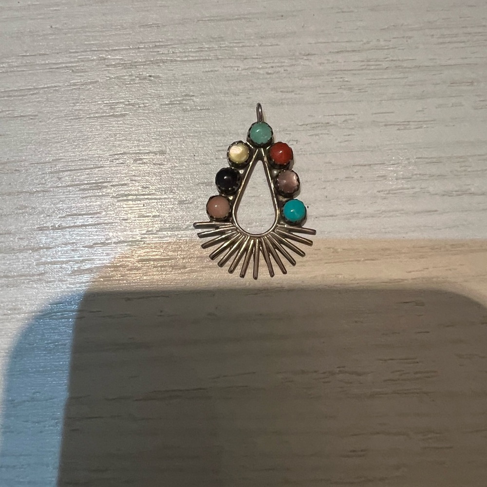 Mini Multicolor Stone Teardrop Navajo Sterling silver Pendant Necklace Charm